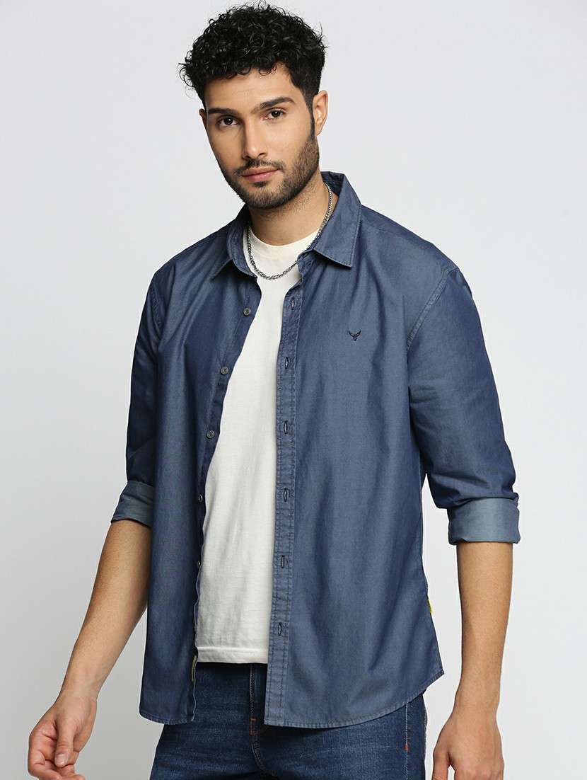 navy blue cotton blend casual shirt - 20598722 - Standard Image - 1