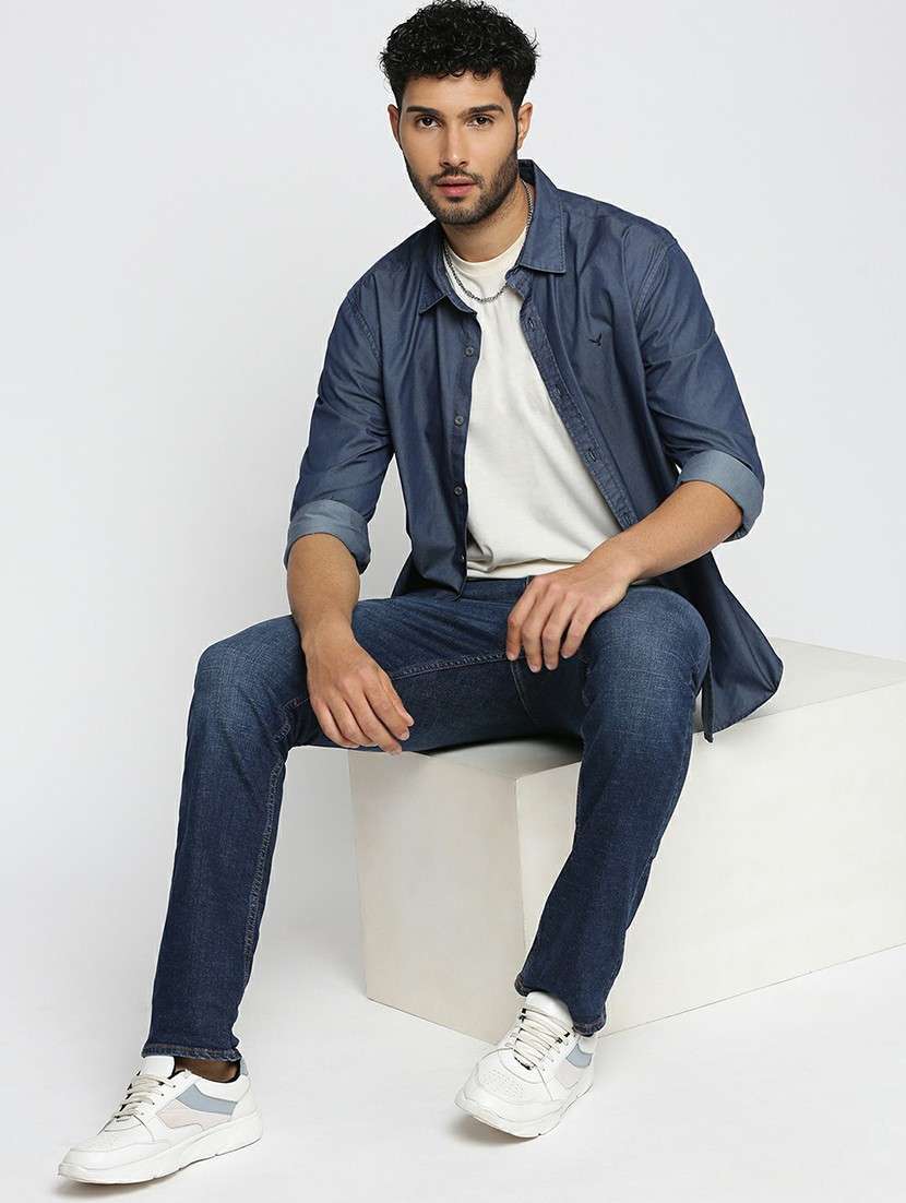 navy blue cotton blend casual shirt - 20598722 - Standard Image - 4