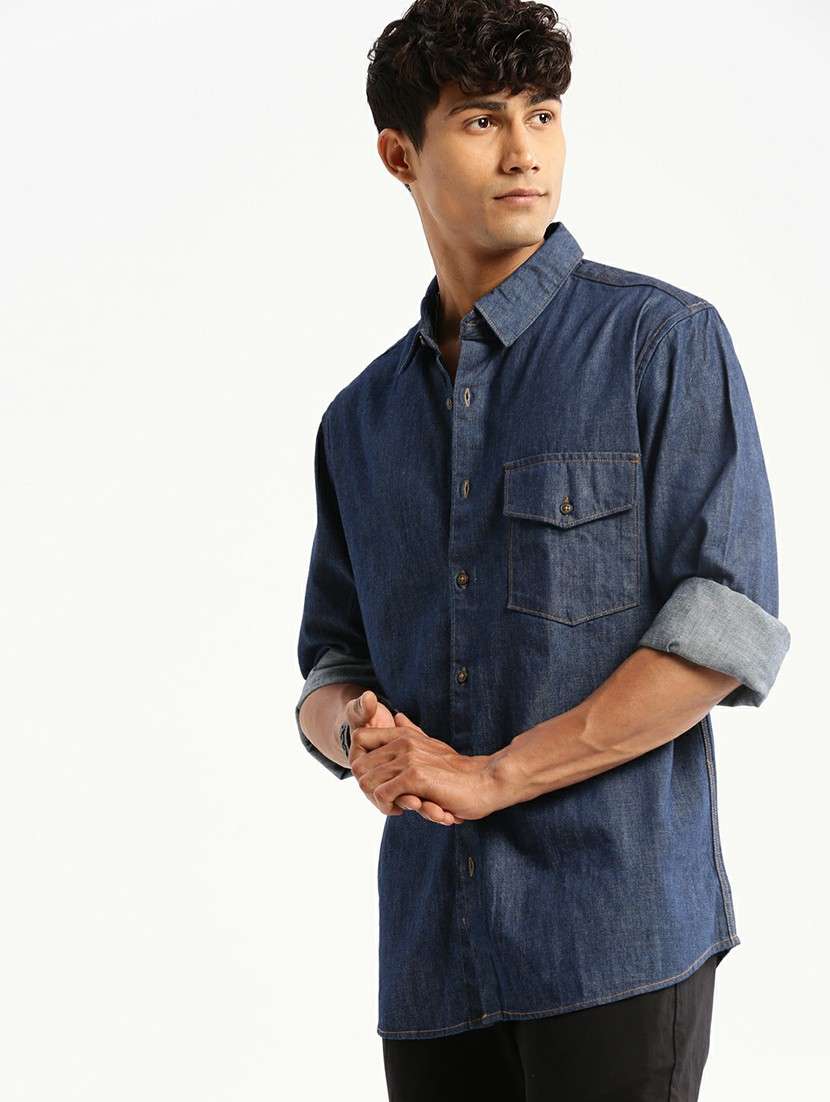 navy blue cotton blend casual shirt - 20598724 -  Standard Image - 1