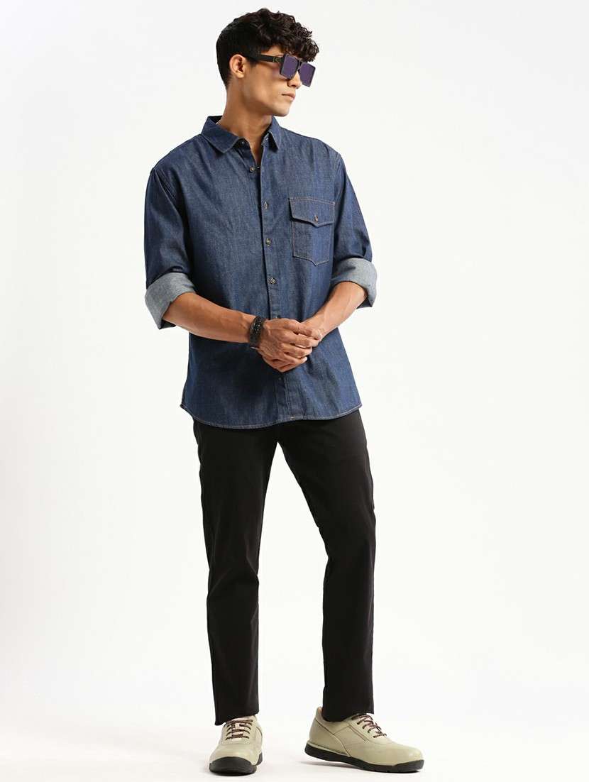 navy blue cotton blend casual shirt - 20598724 - Standard Image - 4