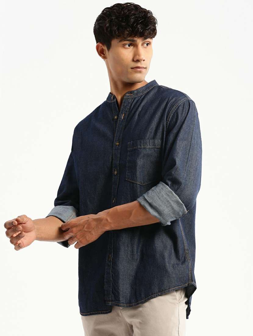 navy blue cotton blend casual shirt - 20598726 - Standard Image - 1