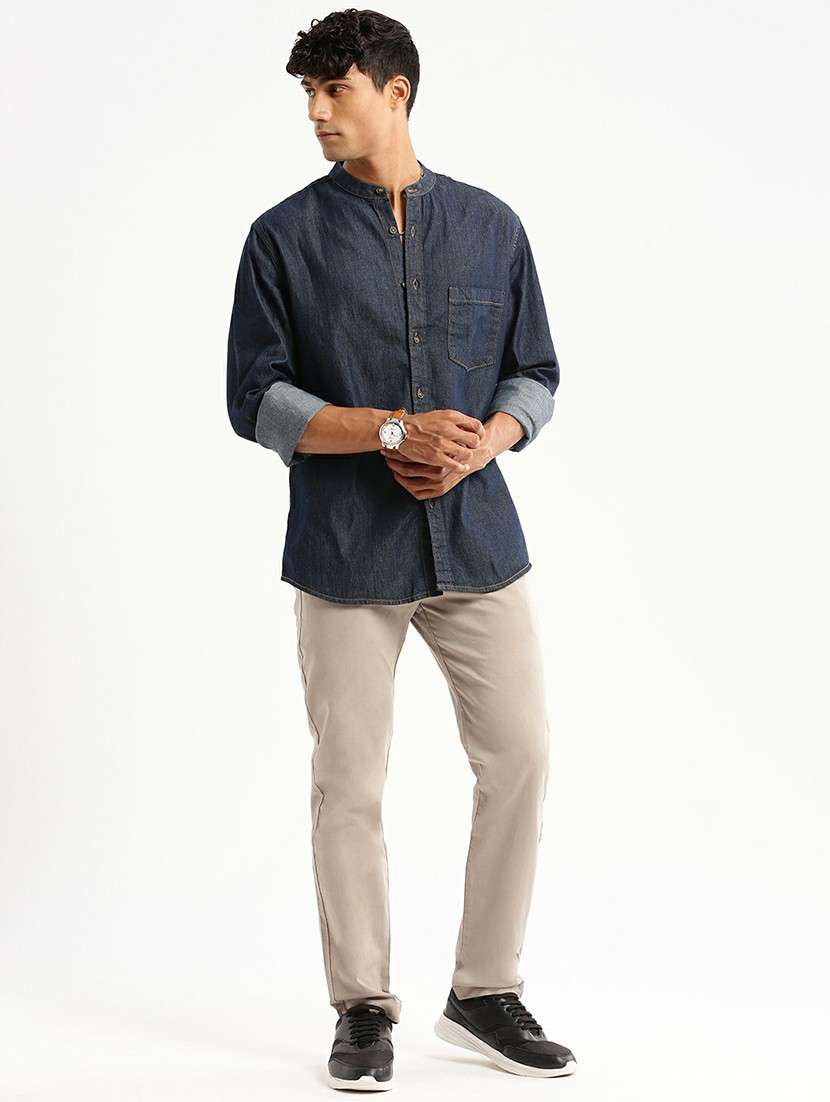 navy blue cotton blend casual shirt - 20598726 - Standard Image - 4