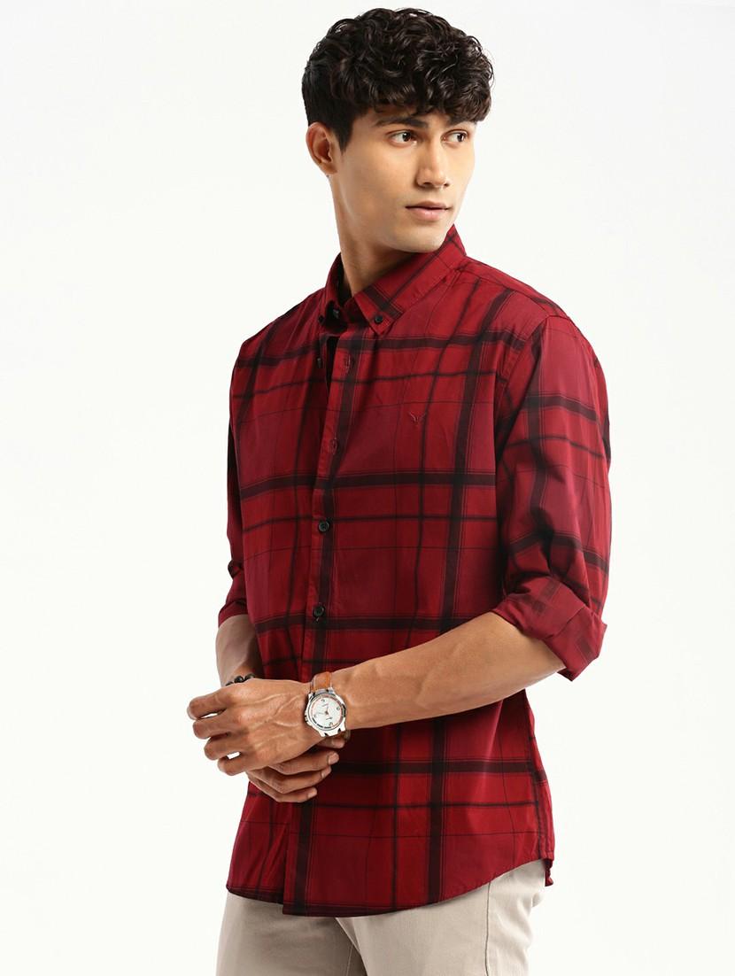 maroon cotton blend casual shirt - 20598728 - Standard Image - 1