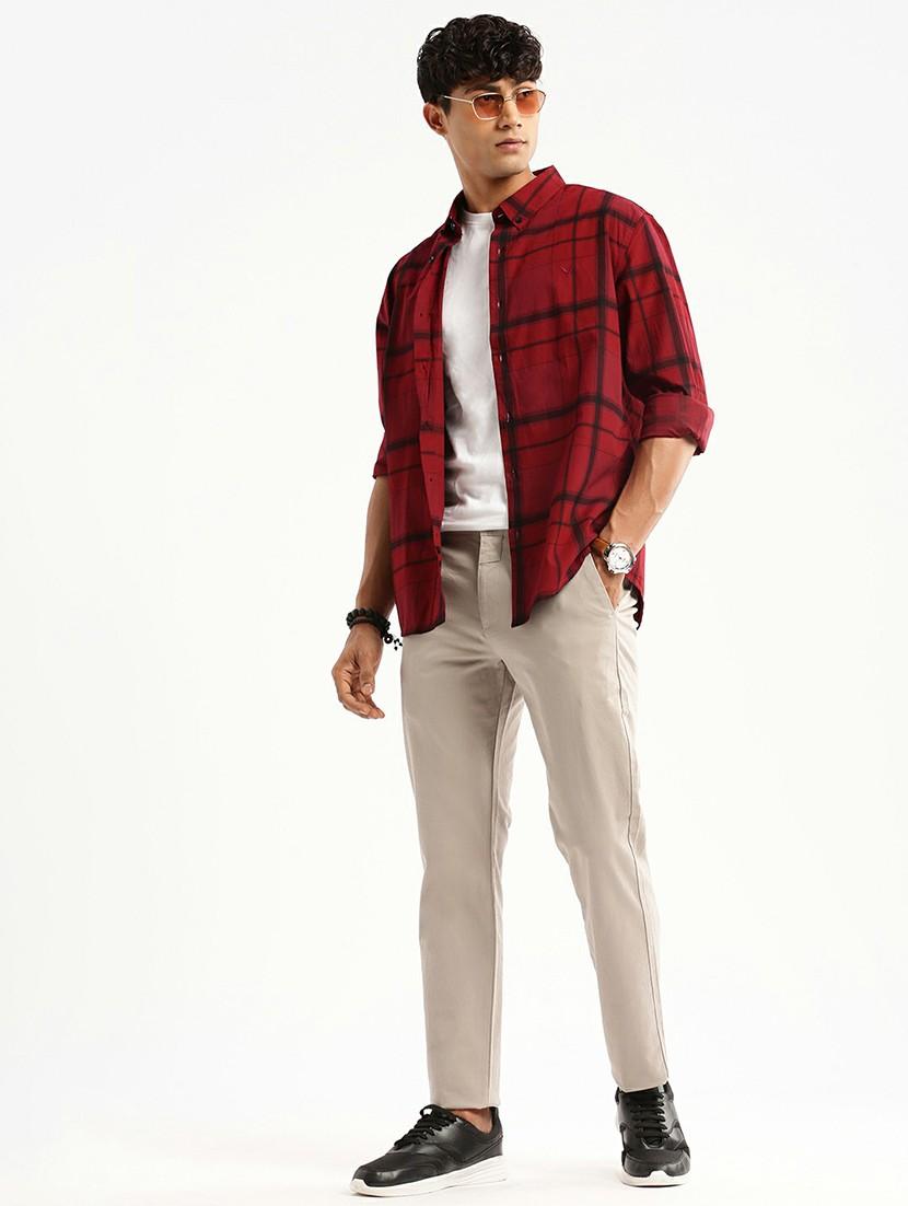 maroon cotton blend casual shirt - 20598728 - Standard Image - 4