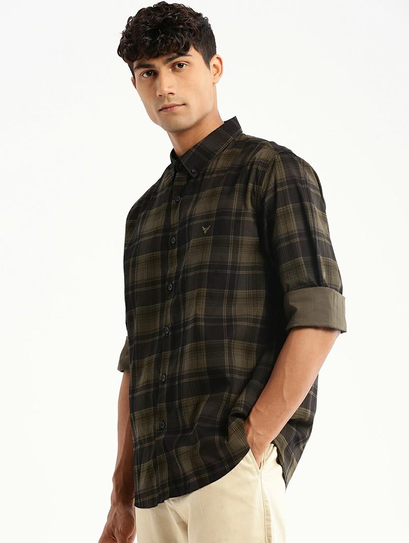 olive cotton blend casual shirt - 20598729 - Standard Image - 1