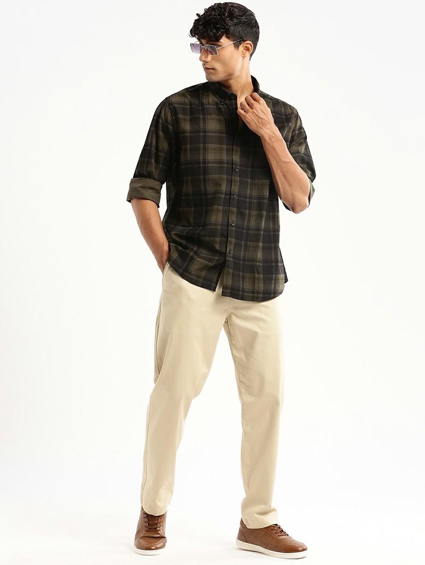 olive cotton blend casual shirt - 20598729 - Standard Image - 4