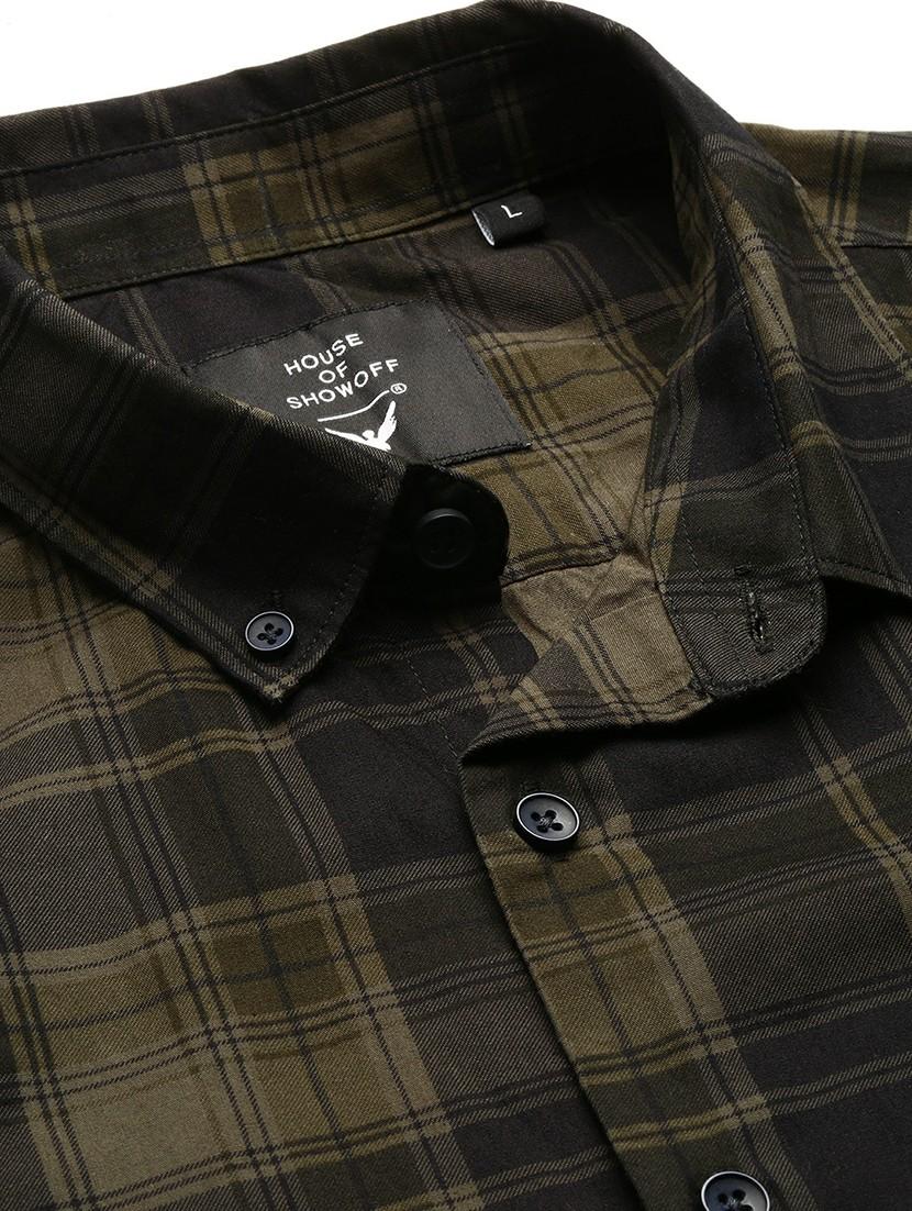 olive cotton blend casual shirt - 20598729 - Standard Image - 6