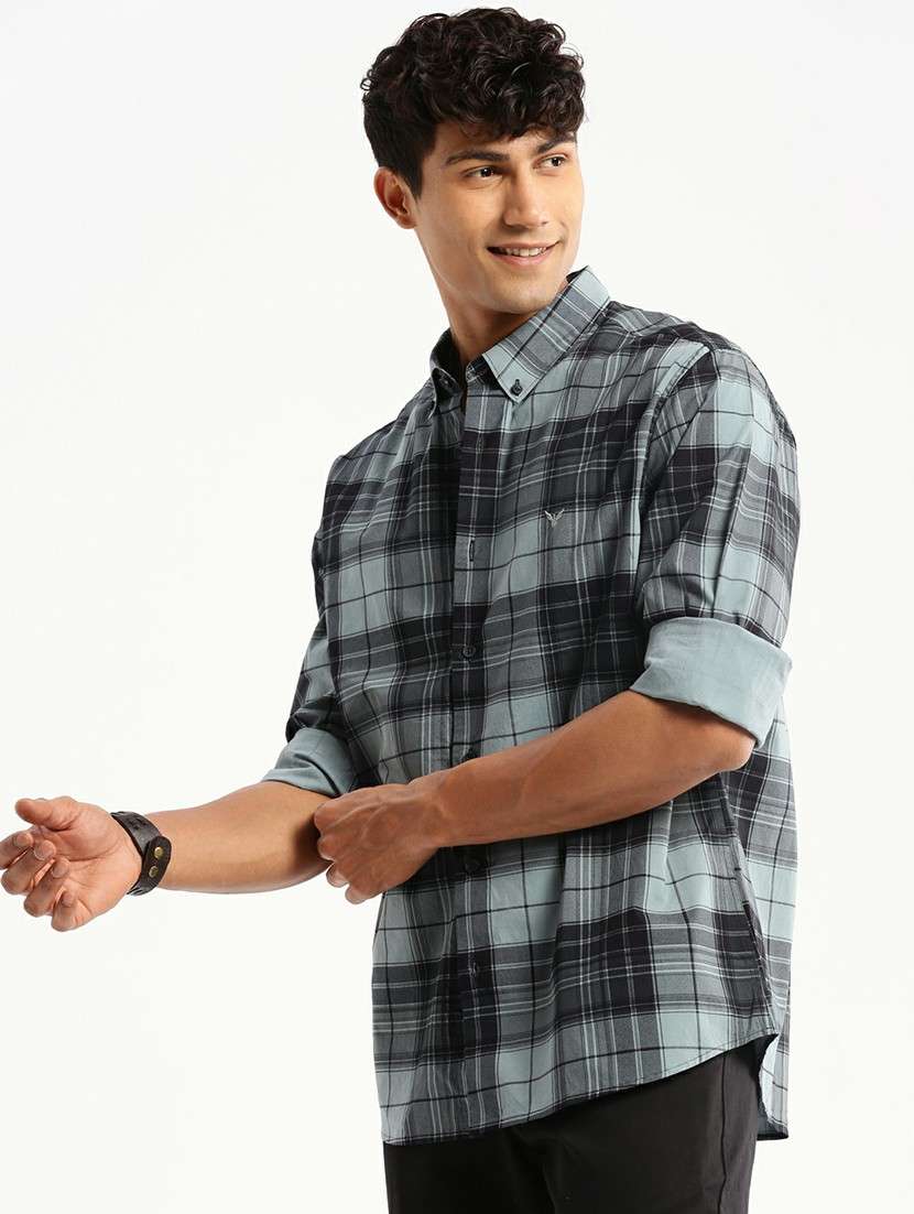 sea green cotton blend casual shirt - 20598731 -  Standard Image - 1