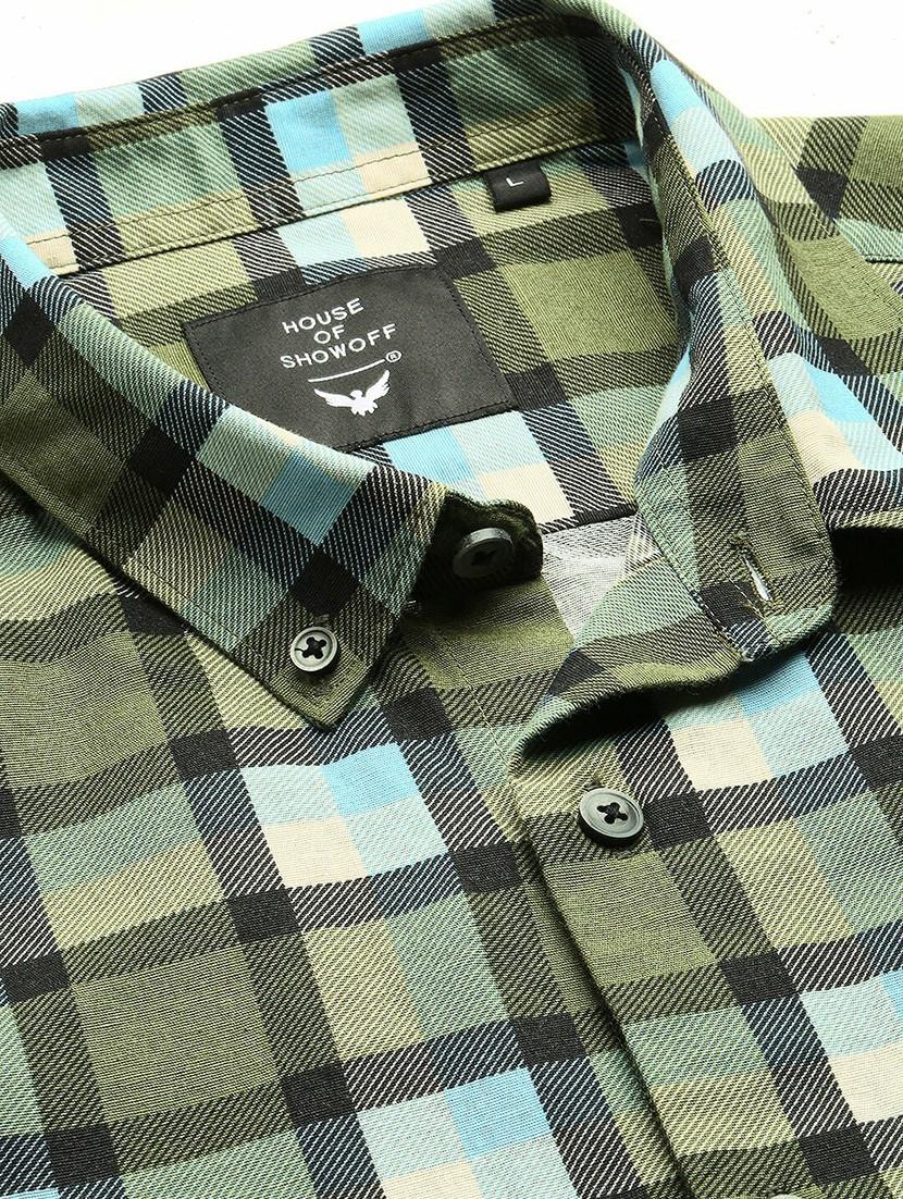 green cotton blend casual shirt - 20598734 - Standard Image - 6