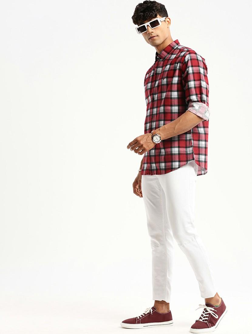 maroon cotton blend casual shirt - 20598737 - Standard Image - 4