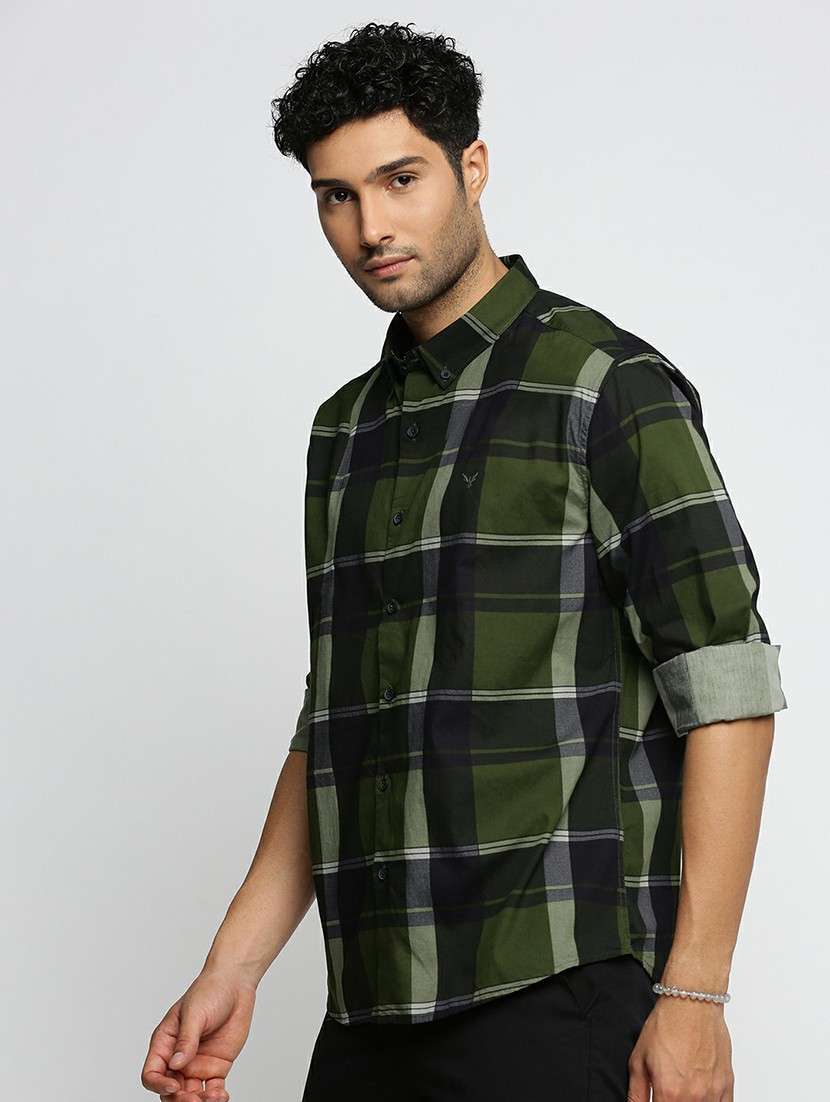 men green regular fit checkered casual shirt - 20598740 - Standard Image - 1