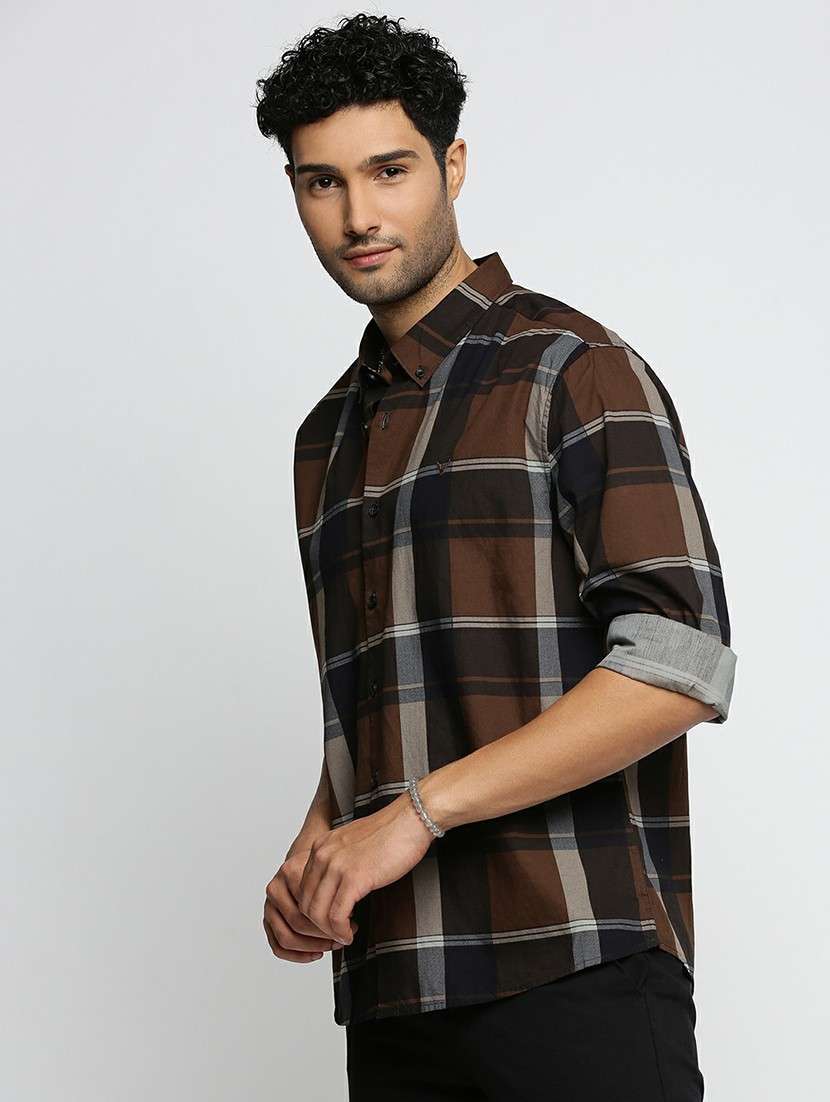 brown cotton blend casual shirt - 20598741 -  Standard Image - 1