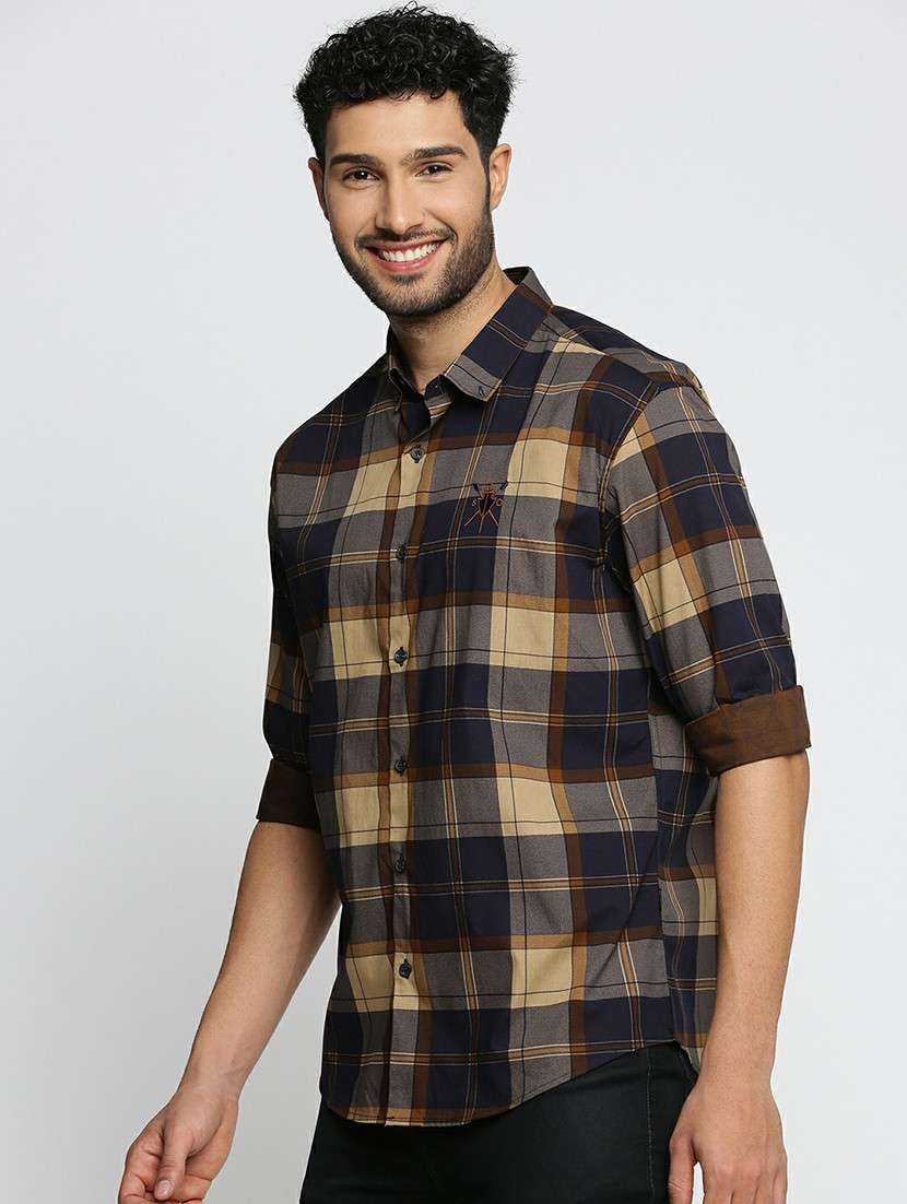 navy blue cotton blend casual shirt - 20598743 - Standard Image - 1