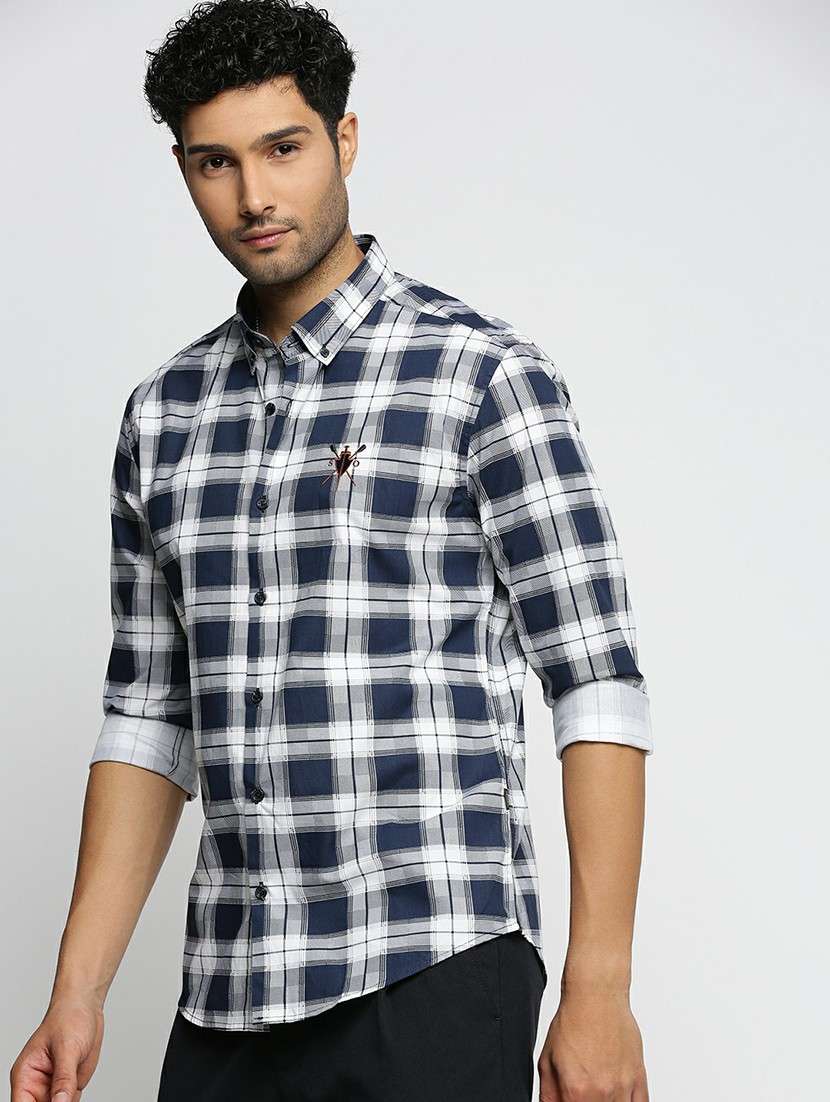 navy blue cotton blend casual shirt - 20598745 -  Standard Image - 1