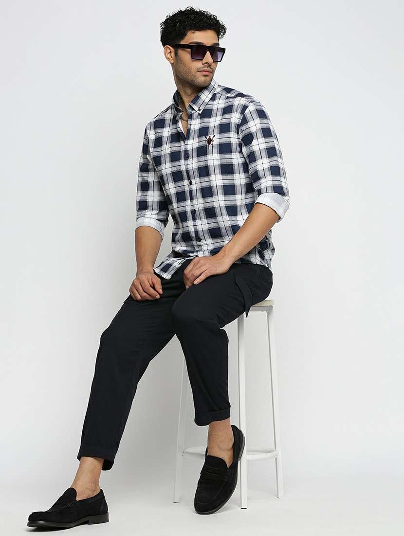 navy blue cotton blend casual shirt - 20598745 -  Standard Image - 4