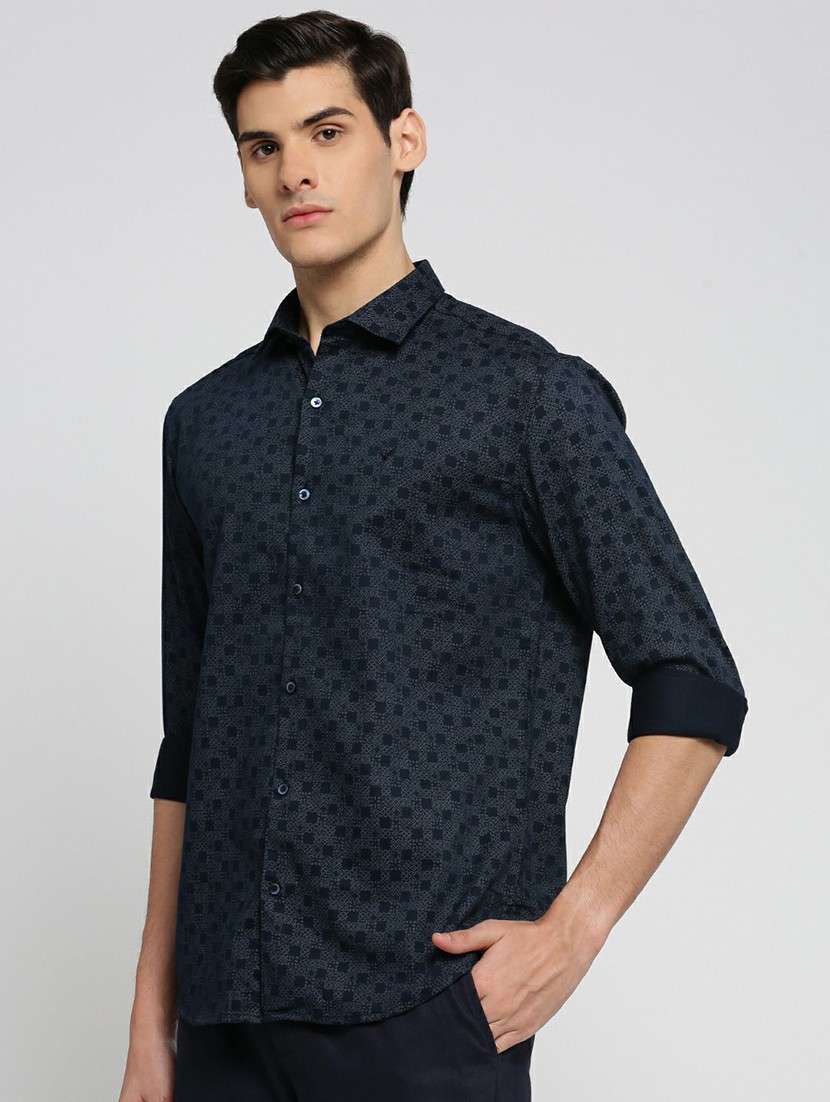 navy blue cotton blend casual shirt - 20598747 -  Standard Image - 1