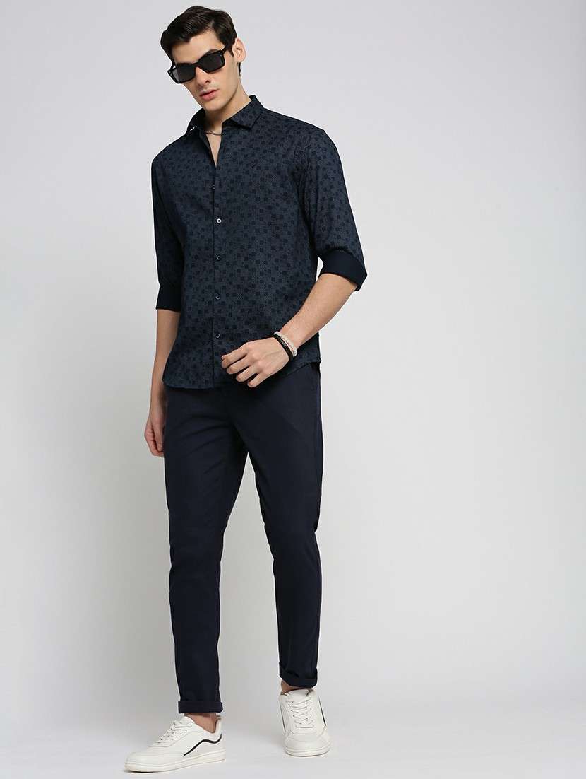 navy blue cotton blend casual shirt - 20598747 - Standard Image - 4