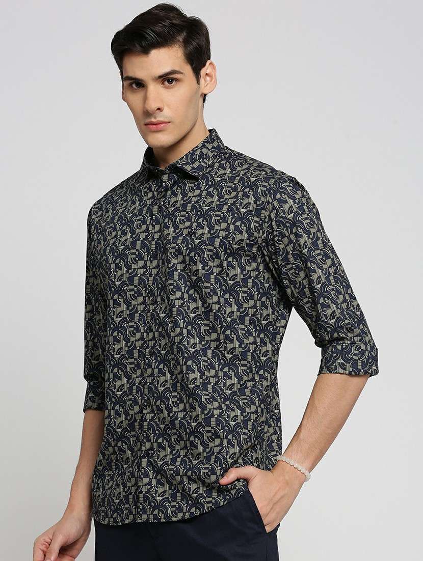 navy blue cotton blend casual shirt - 20598749 -  Standard Image - 1