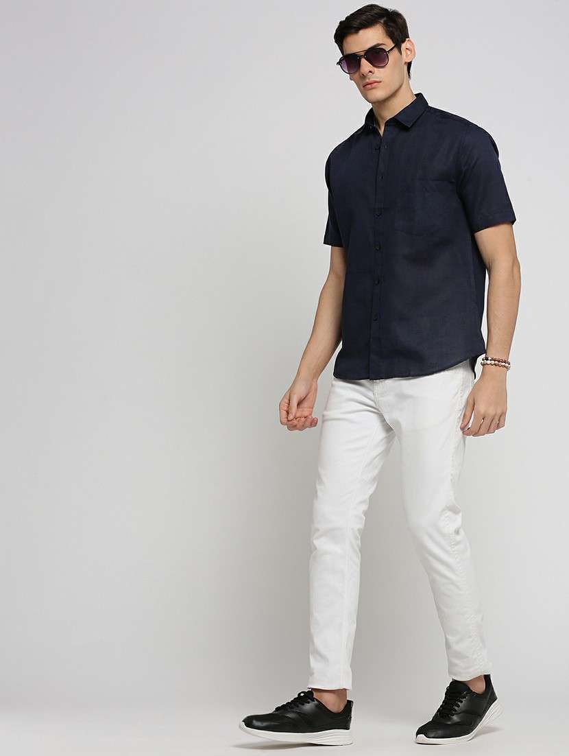 navy blue cotton blend casual shirt - 20598750 -  Standard Image - 4