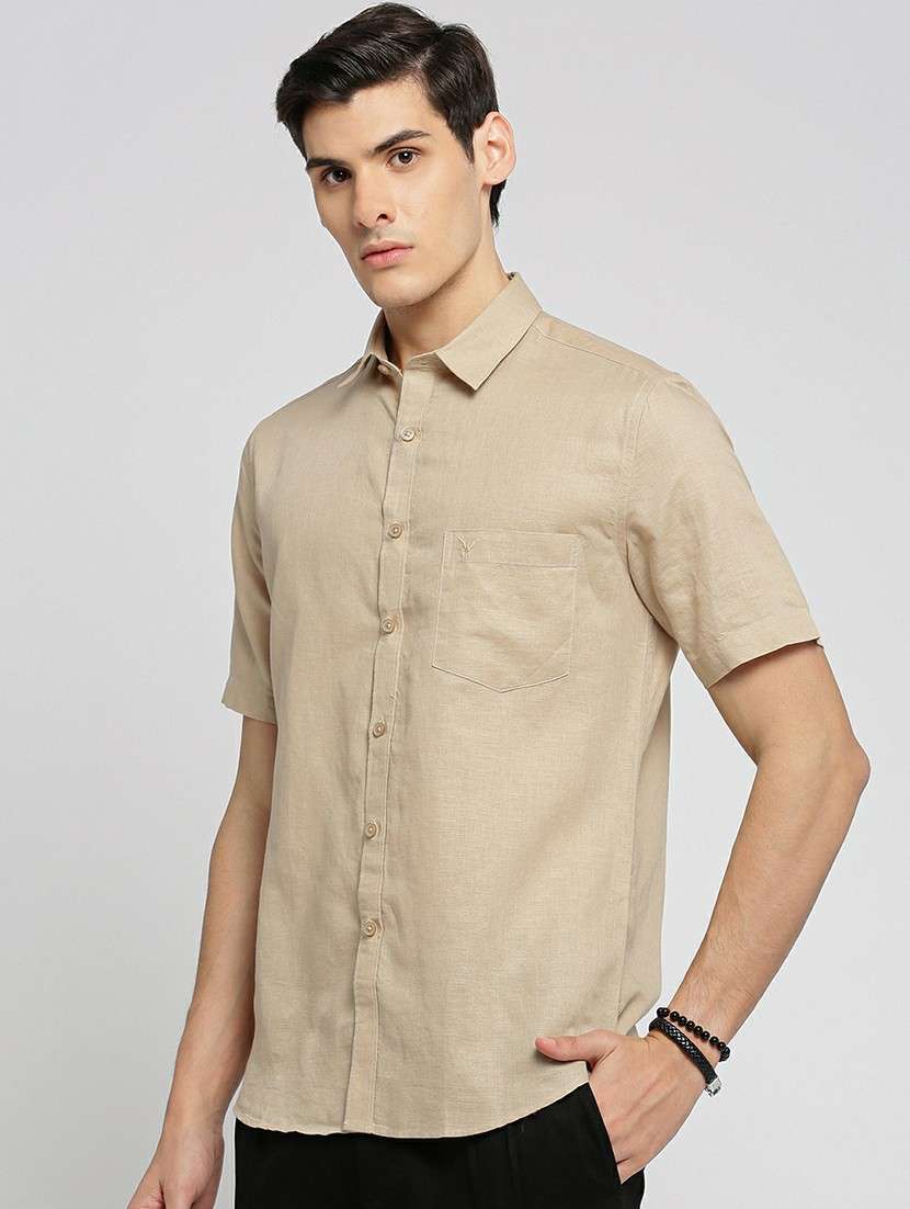 beige cotton blend casual shirt - 20598751 -  Standard Image - 1