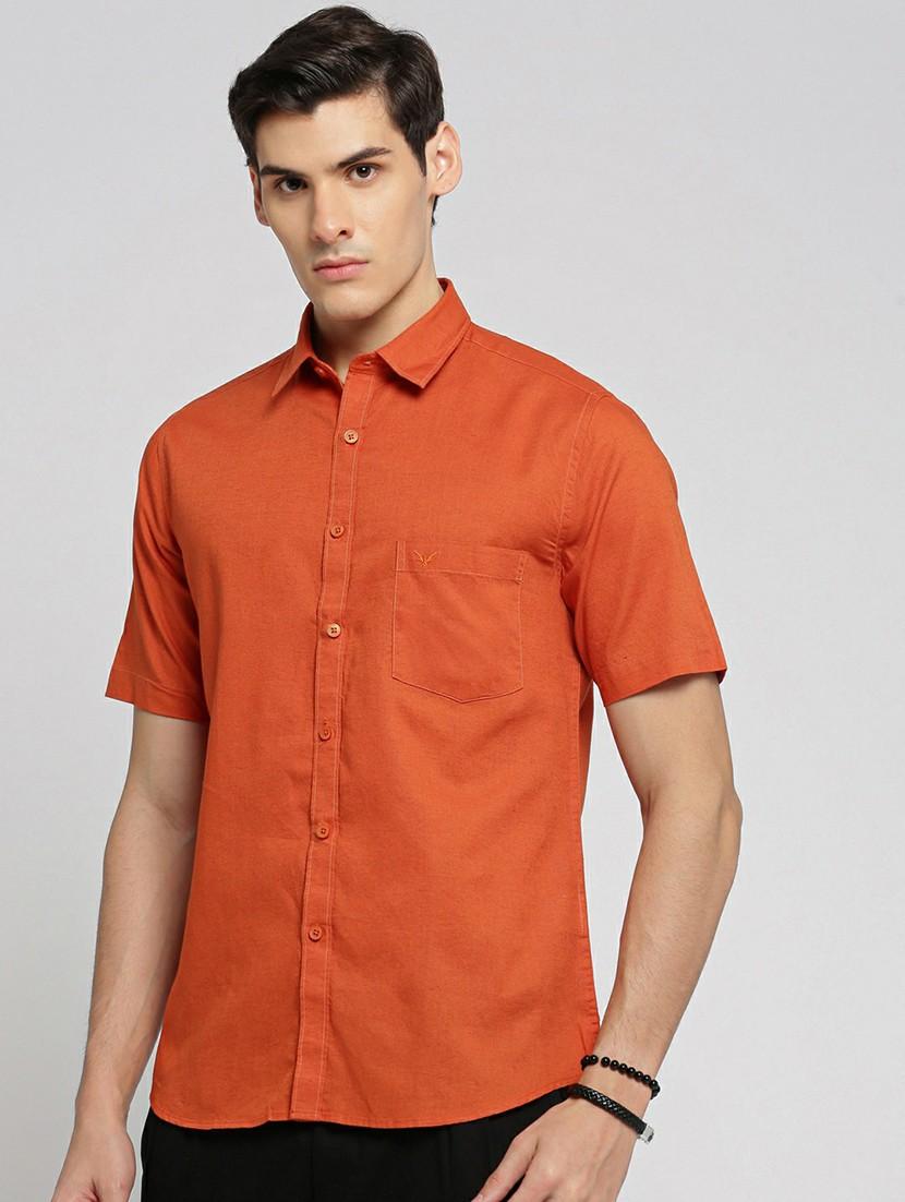 rust cotton blend casual shirt - 20598752 - Standard Image - 1