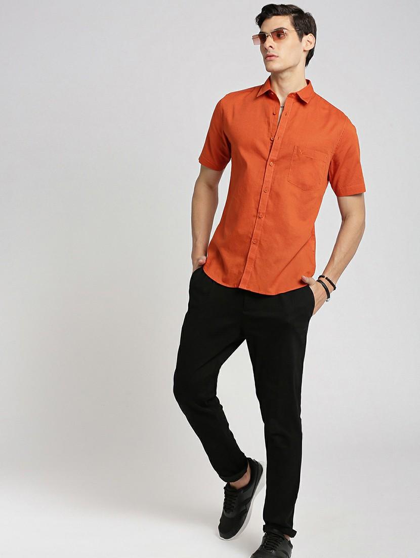 rust cotton blend casual shirt - 20598752 - Standard Image - 4