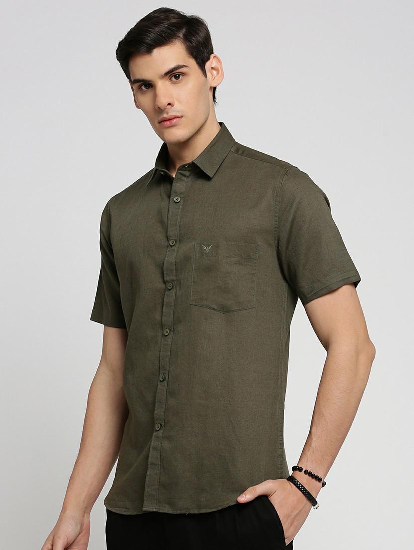 olive cotton blend casual shirt - 20598753 - Standard Image - 1