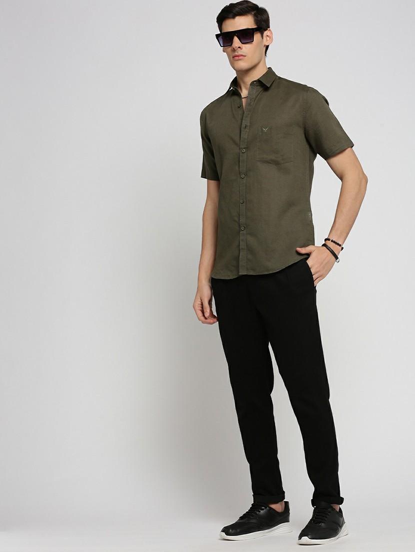 olive cotton blend casual shirt - 20598753 - Standard Image - 4