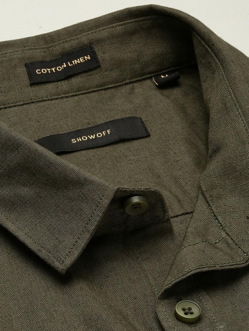 olive cotton blend casual shirt - 20598753 - Standard Image - 6