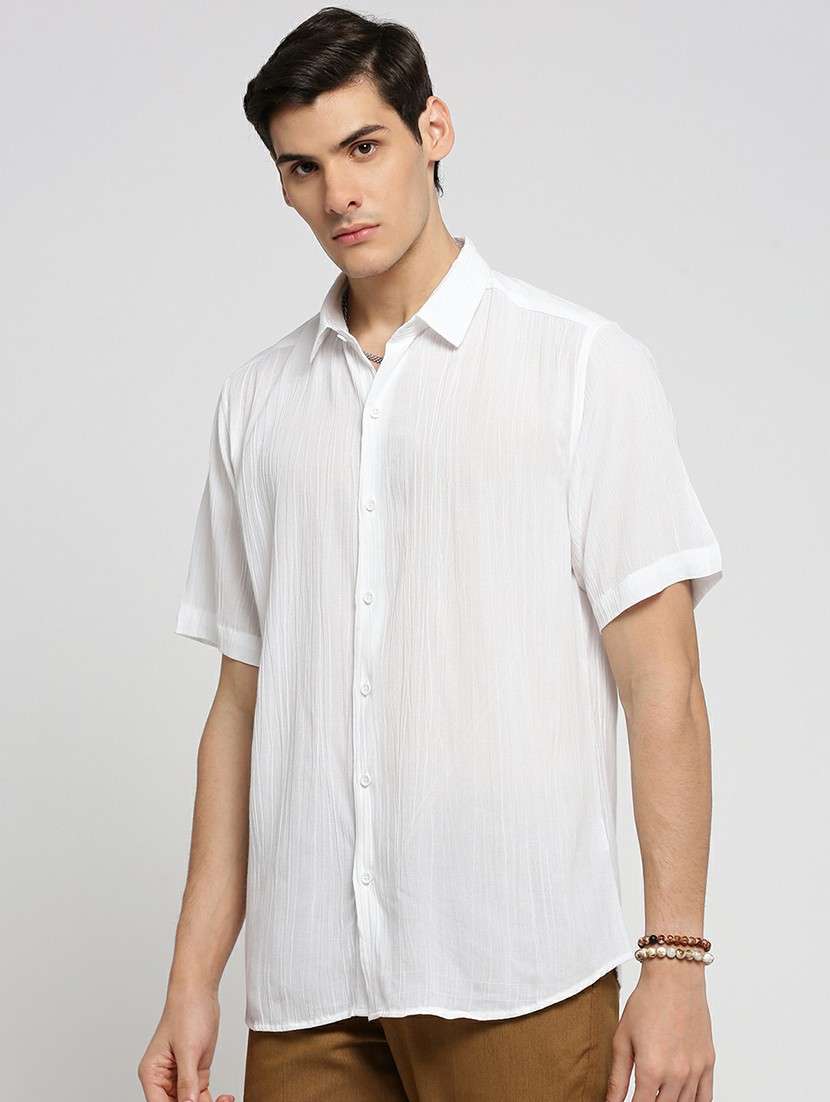 white cotton blend casual shirt - 20598755 -  Standard Image - 1