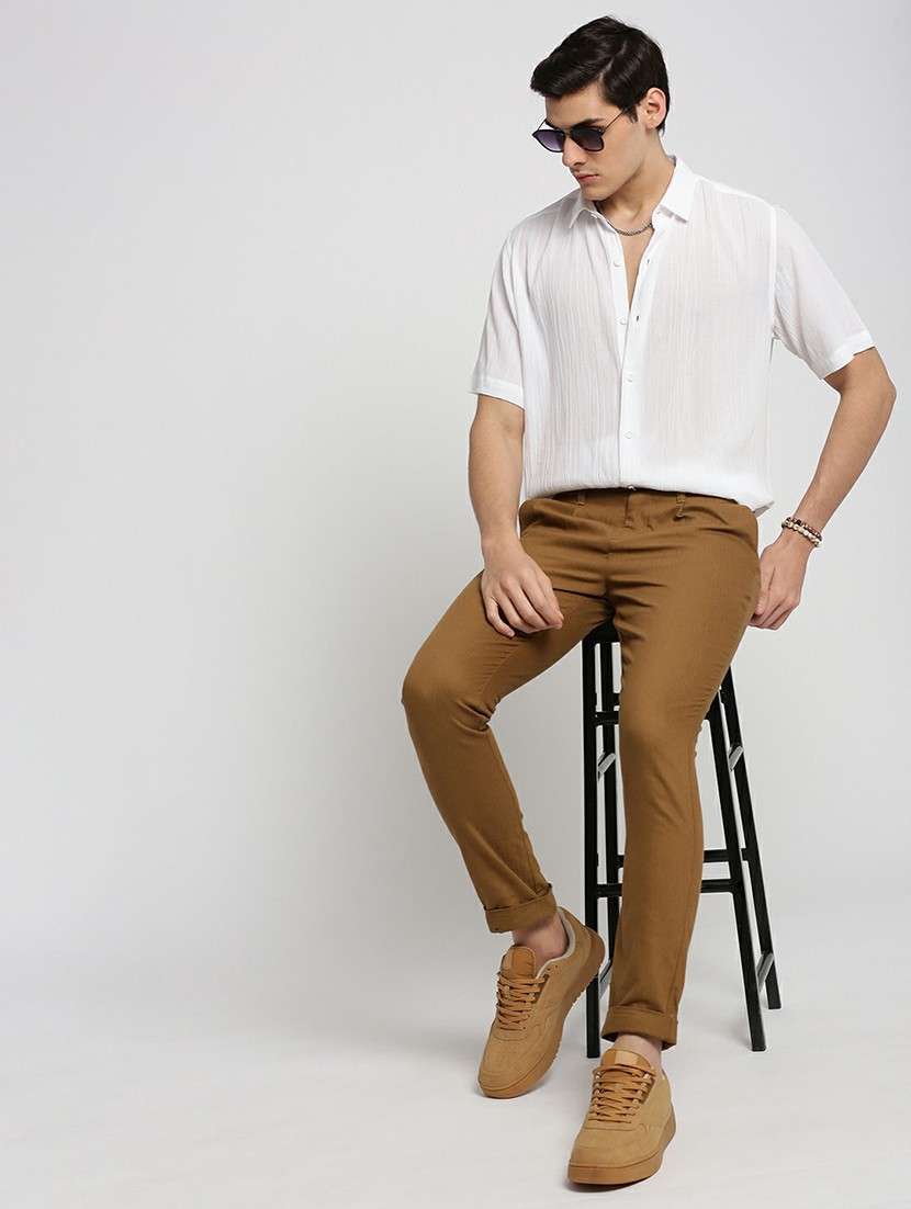 white cotton blend casual shirt - 20598755 -  Standard Image - 4