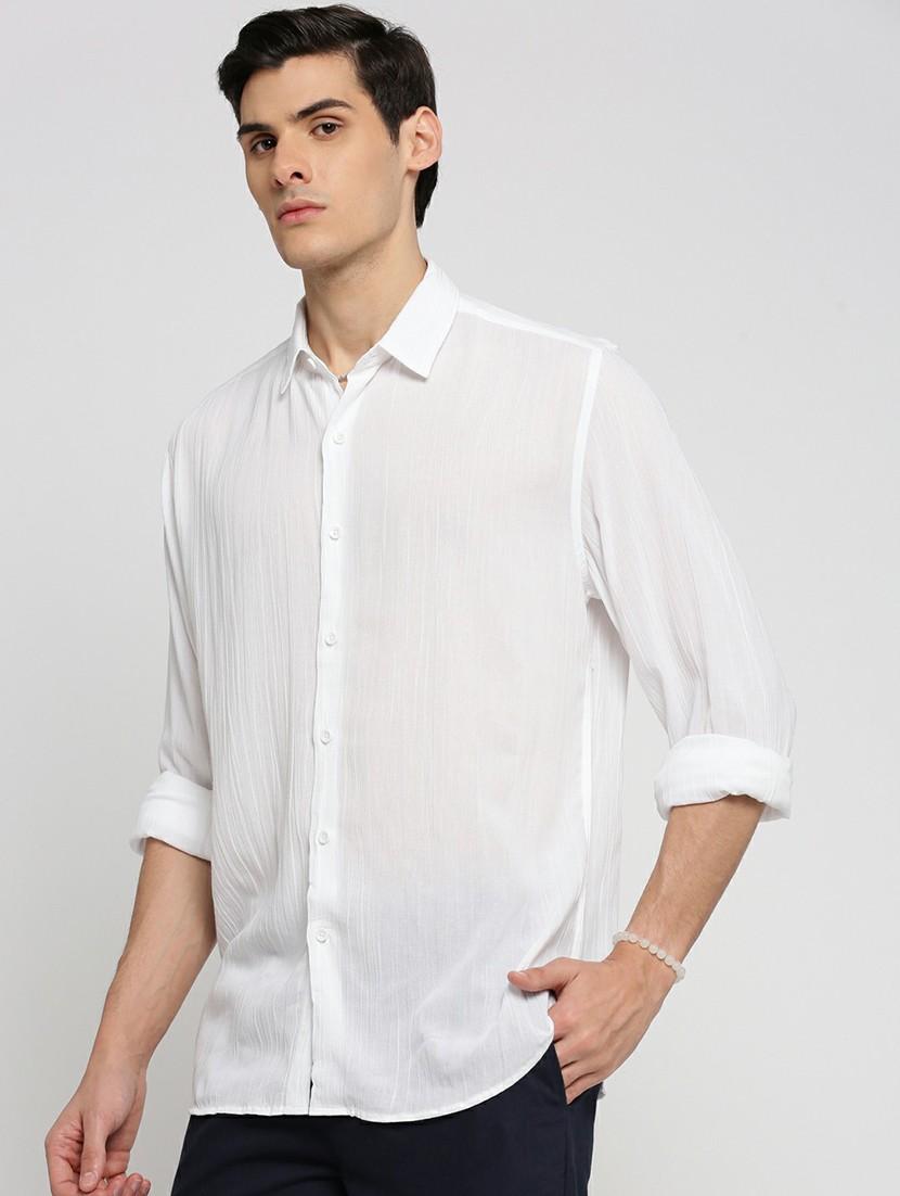 white cotton blend casual shirt - 20598756 - Standard Image - 1
