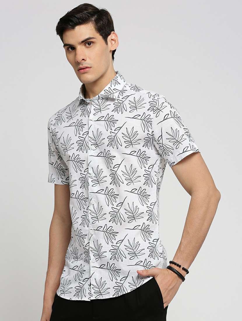 white cotton blend casual shirt - 20598757 -  Standard Image - 1