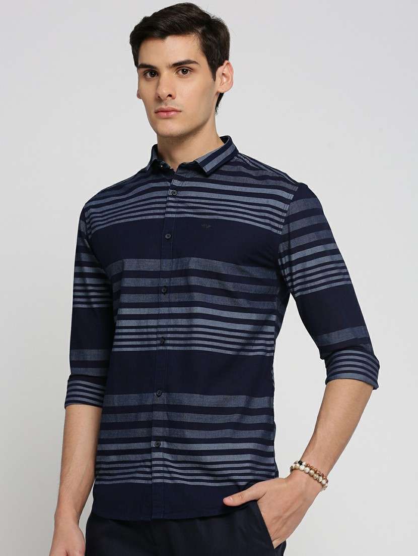 navy blue cotton blend casual shirt - 20598769 - Standard Image - 1