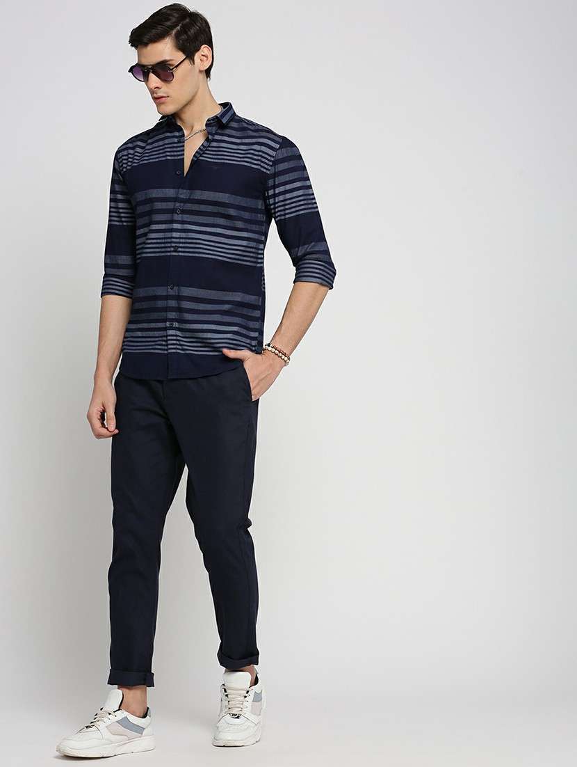 navy blue cotton blend casual shirt - 20598769 - Standard Image - 4