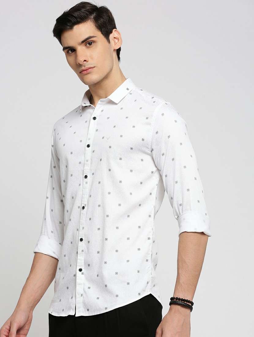white cotton blend casual shirt - 20598772 -  Standard Image - 1