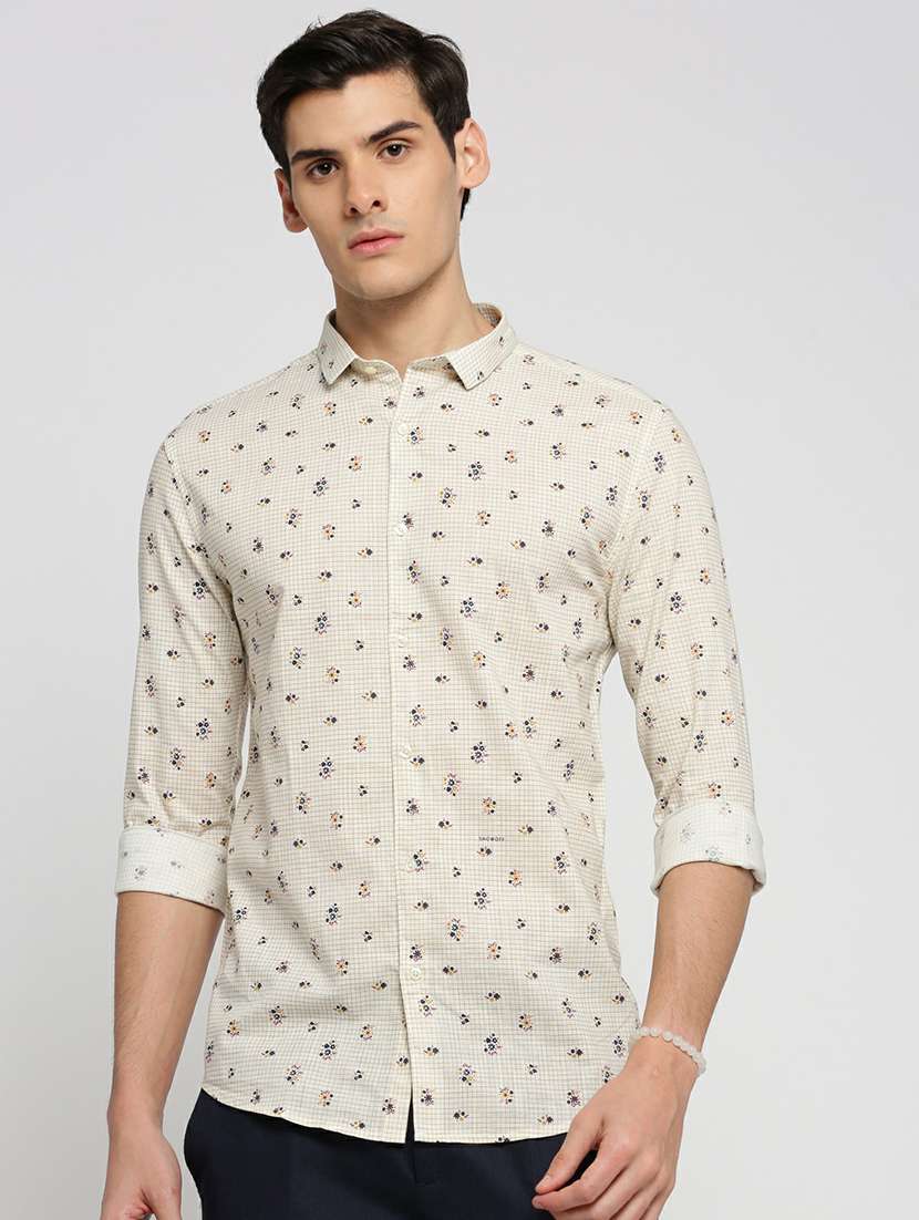 white cotton blend casual shirt