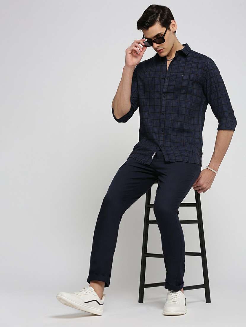 navy blue cotton blend casual shirt - 20598781 -  Standard Image - 4