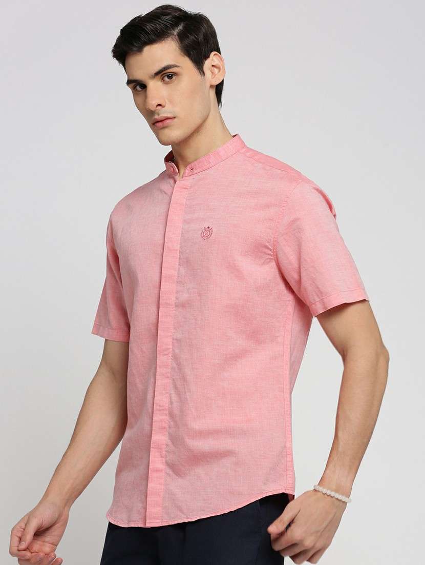 peach linen blend casual shirt - 20598784 -  Standard Image - 1
