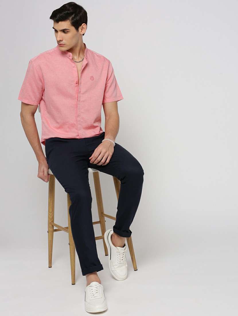 peach linen blend casual shirt - 20598784 - Standard Image - 4