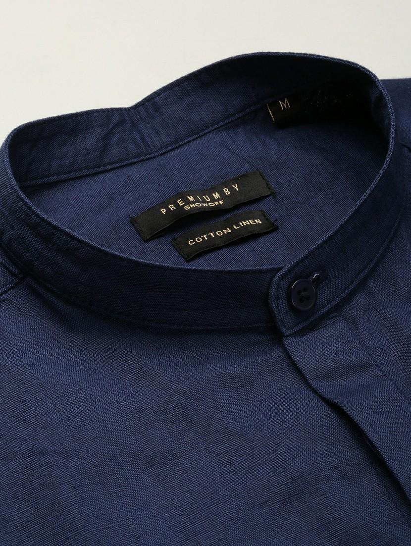 navy blue linen blend casual shirt - 20598786 - Standard Image - 6