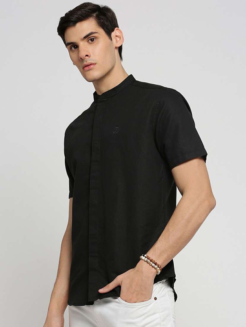 black linen blend casual shirt - 20598791 -  Standard Image - 1