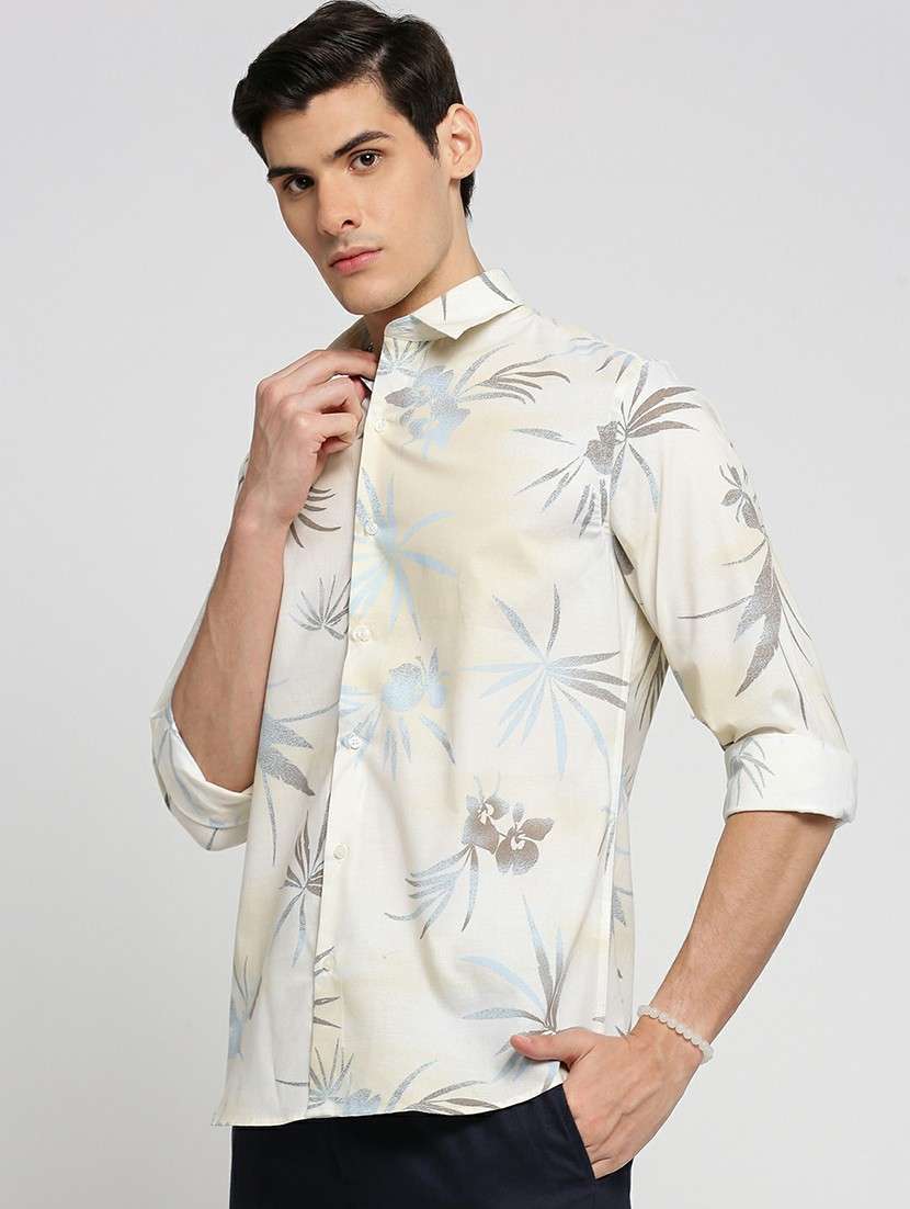 cream cotton blend casual shirt - 20598794 -  Standard Image - 1