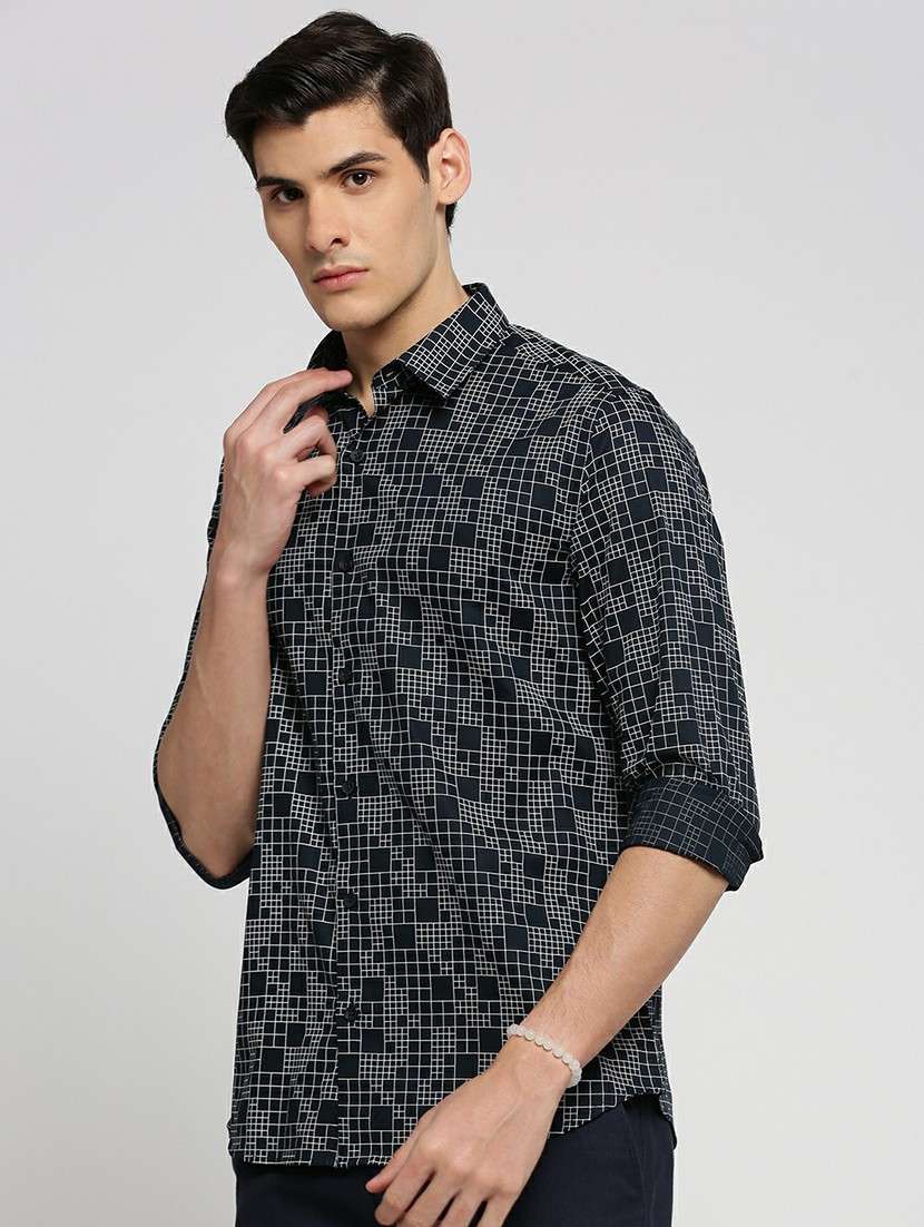 navy blue cotton blend casual shirt - 20598795 -  Standard Image - 1