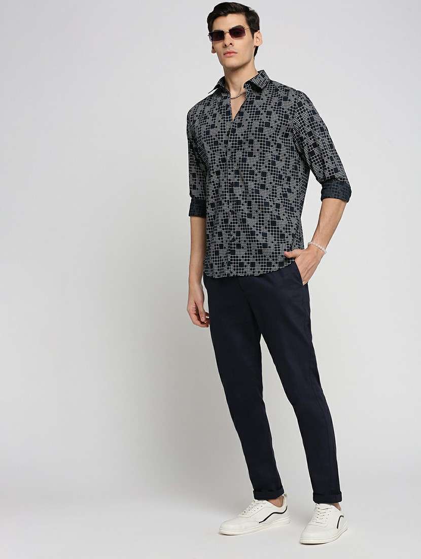 navy blue cotton blend casual shirt - 20598795 -  Standard Image - 4