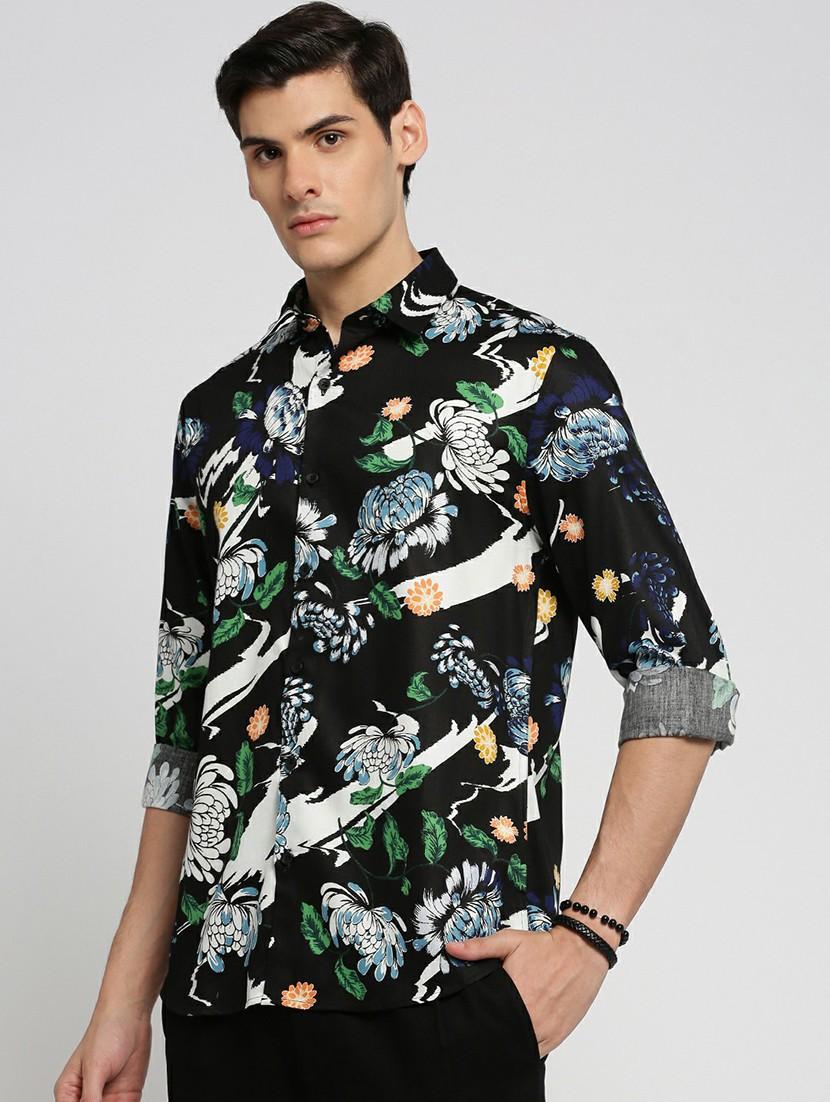 black cotton blend casual shirt - 20598796 - Standard Image - 1