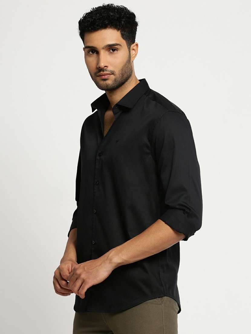 black cotton blend casual shirt - 20598798 -  Standard Image - 1