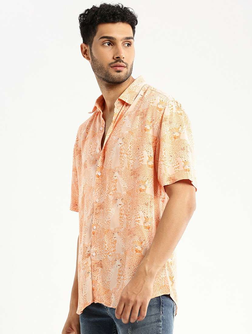 orange cotton blend casual shirt - 20598815 - Standard Image - 1