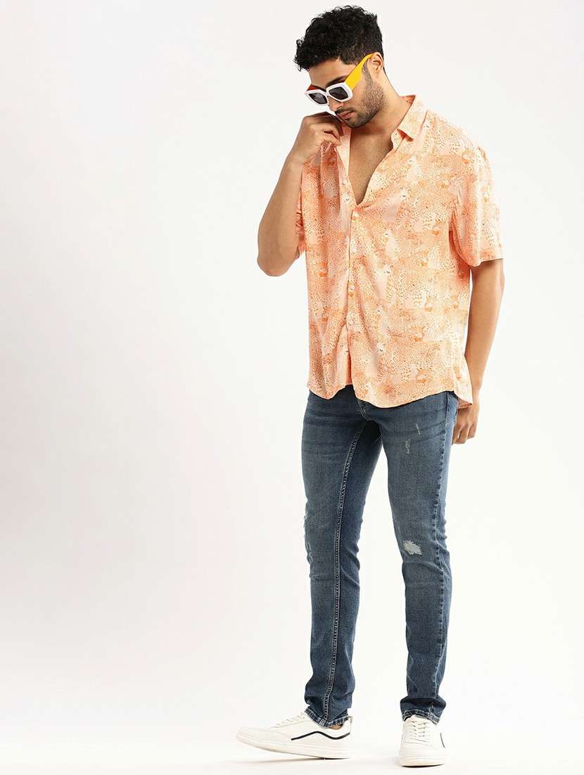 orange cotton blend casual shirt - 20598815 - Standard Image - 4