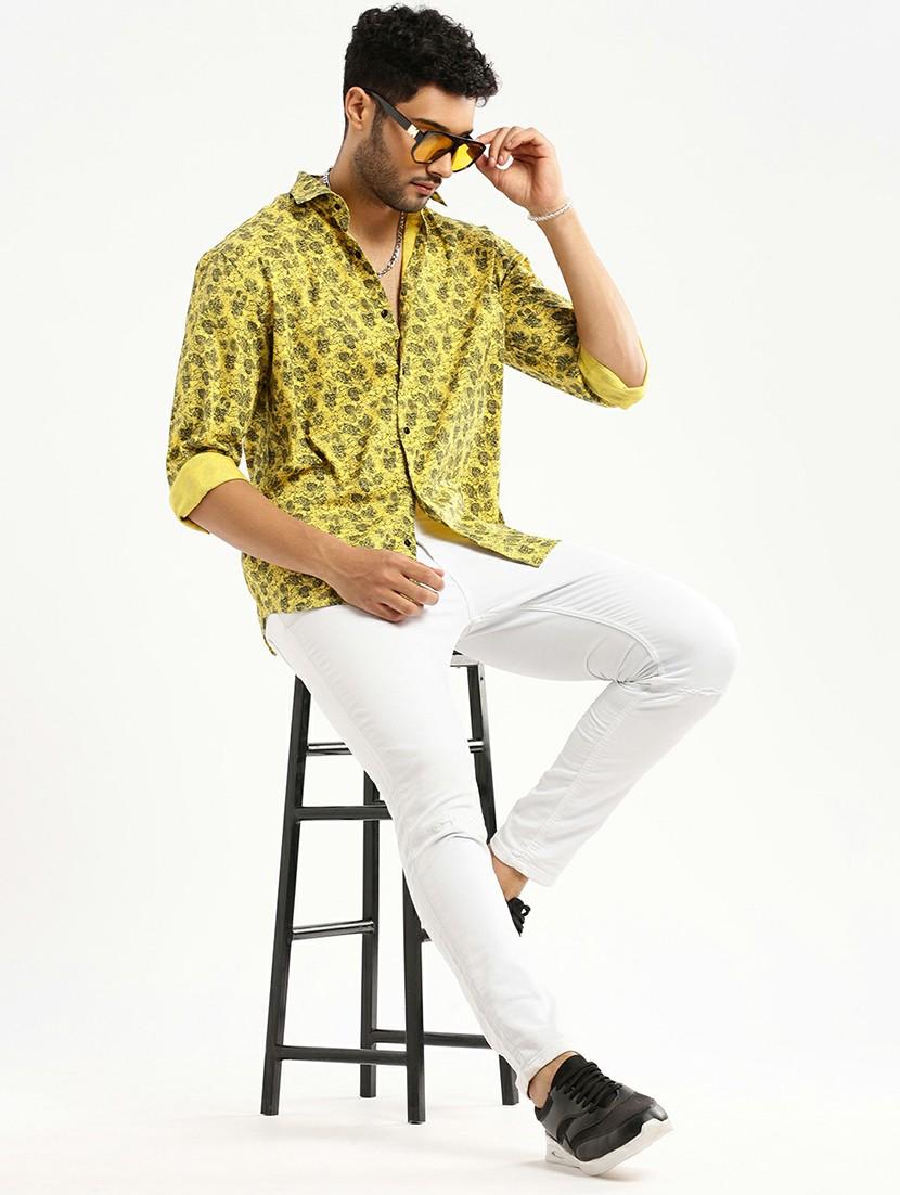 yellow cotton blend casual shirt - 20598820 - Standard Image - 4